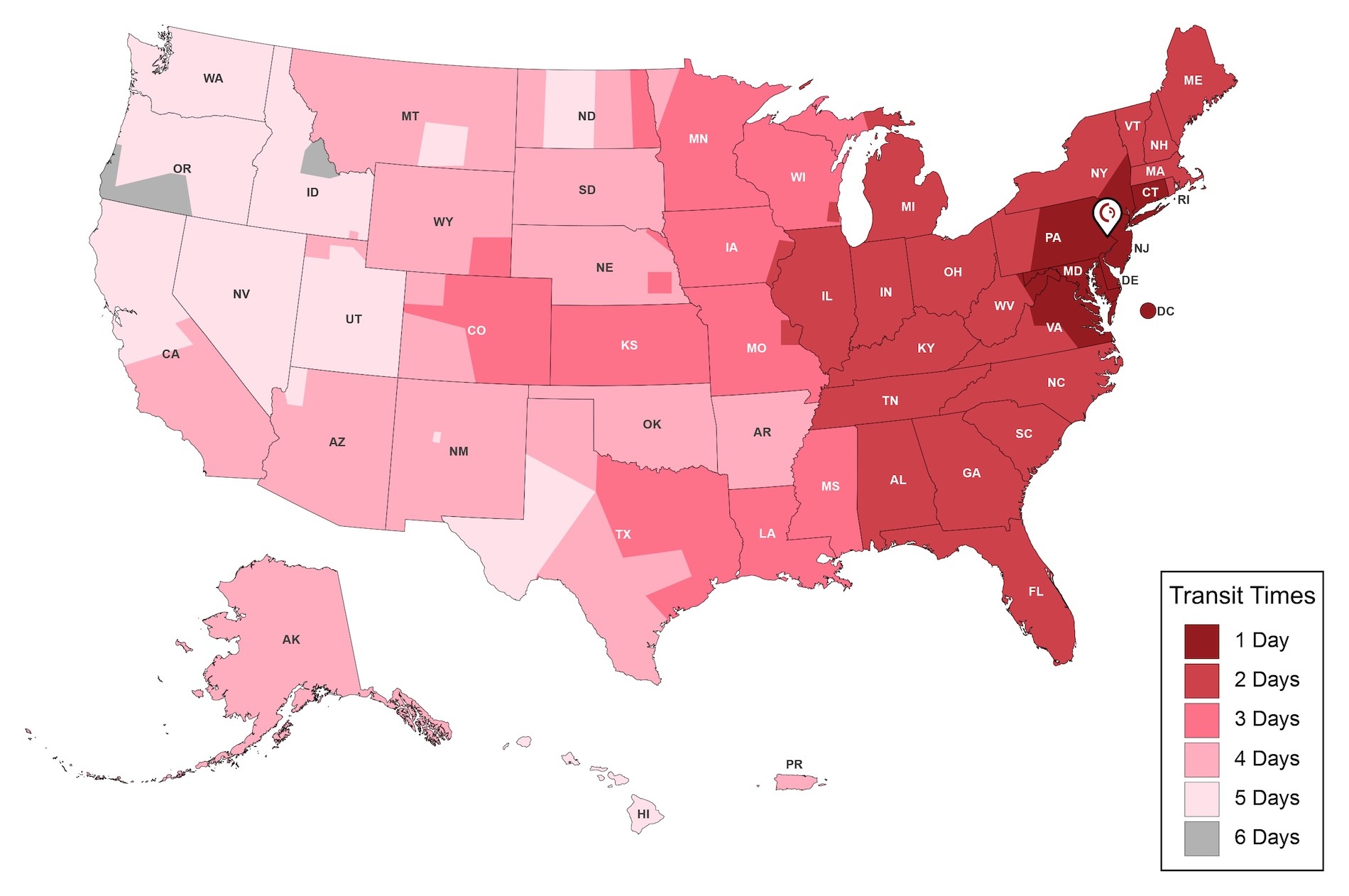 US East Coast Warehouse Shipping Times